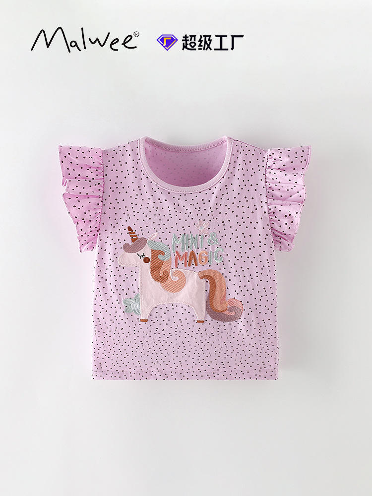Transfronterizo malwee camiseta de niña verano nuevo estilo europeo y americano de niños de cuello redondo de manga corta de estilo extranjero adorable chaqueta infantil