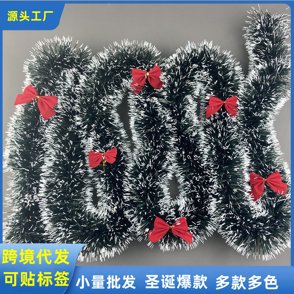 Transfronterizos nuevos 2 metros de cifrado verde oscuro borde blanco lana verde decoración navideña de color tira de flores de nieve encaje