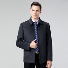 2025冬季新款男式羊绒大衣中老年翻领羽绒内胆羊毛呢茄克外套代发