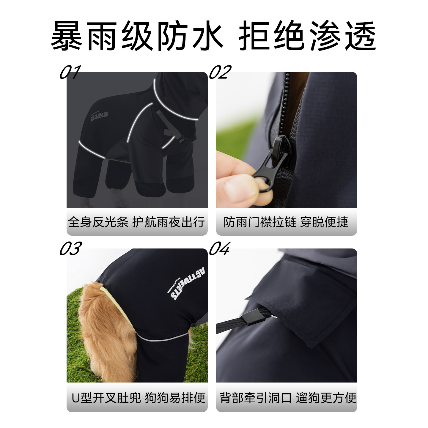 Primavera y verano, perros grandes y medianos, color neutro, viento, perros grandes, chaqueta de lluvia de cuello alto, impermeable a prueba de lluvia para mascotas, ropa para perros.
