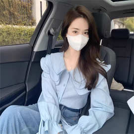 大码jk娃娃领雪纺衬衫女设计感小众荷叶边衬衣法式减龄漂亮小衫