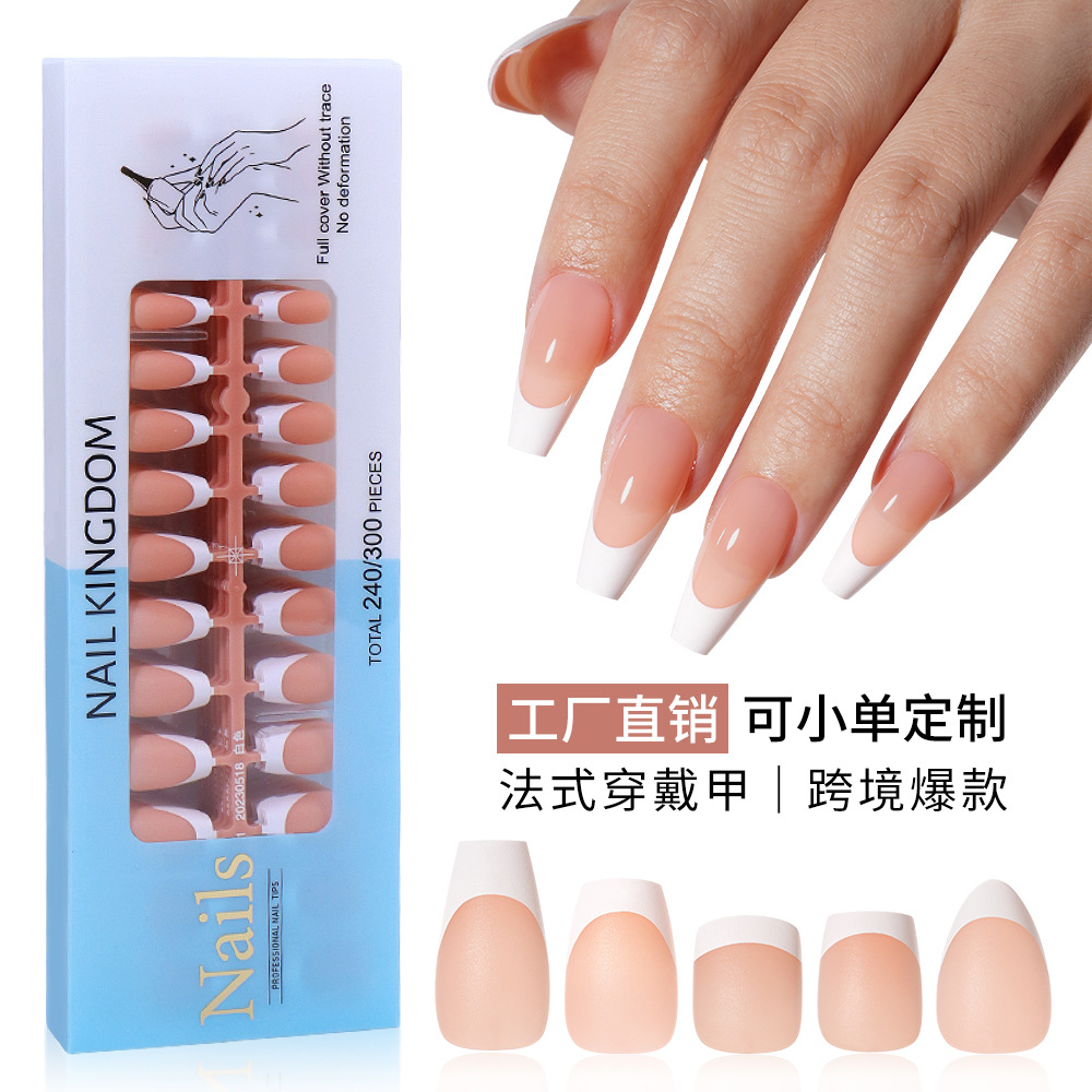 Nuevo clavo de desgaste francés transfronterizo 240 piezas en caja manicura de uñas falsas semiacabadas pegatinas completas escarchadas pieza de clavo francés