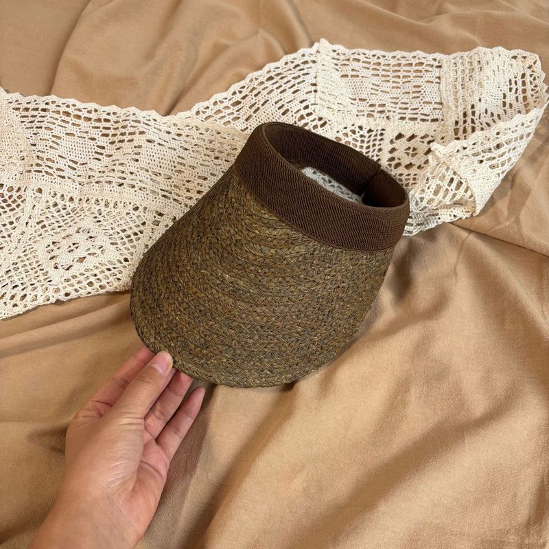 輸出〜厚いラフィアヘッドバンドスタイルの女性用中空トップハット夏のカラフルなファッション日焼け止めサンハットホリデービーチハット|undefined