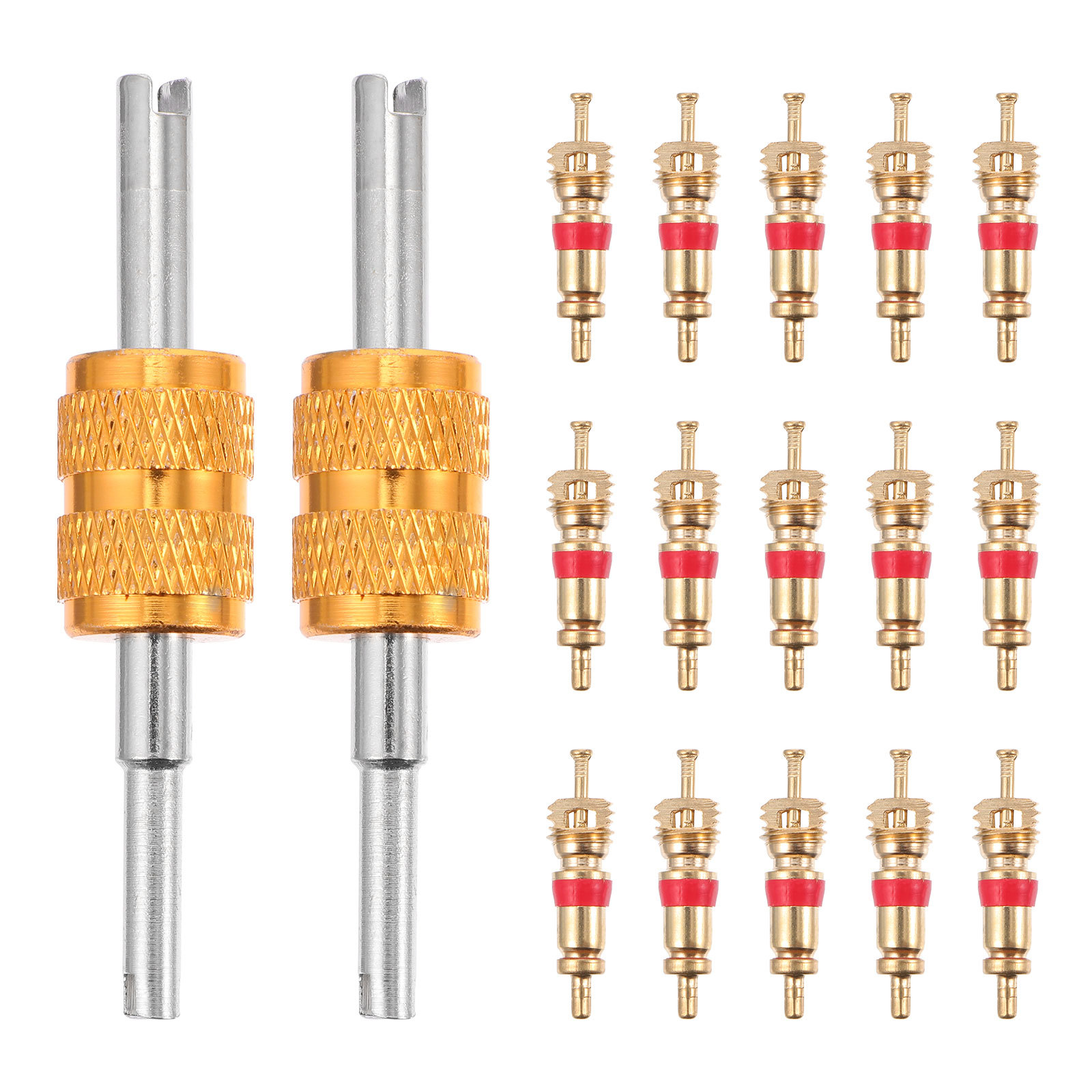2 개의 노란색 렌치 + 50 구리 밸브 코어 백