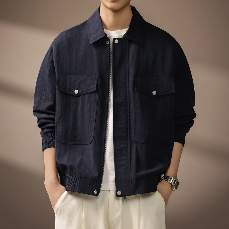 High-End Lyocell Linen Blend Workwear Jacket for Men 2026 Spring New Style Loose Lapel American Commuter Jacket