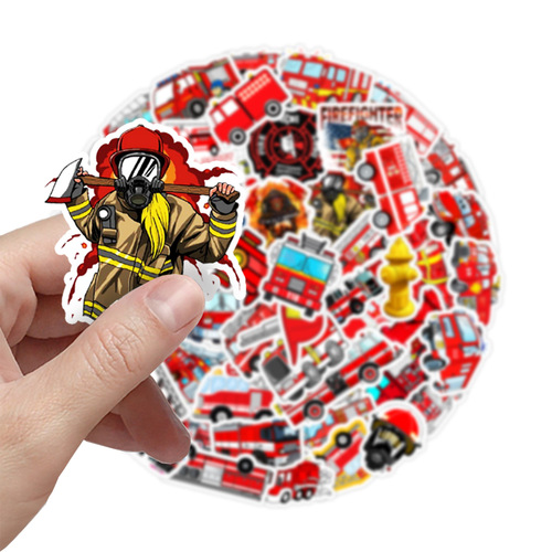 50 fire truck graffiti stickers, car cell phone, hand cup decoration stickers, notebook handbook stickers, waterproof wholesale