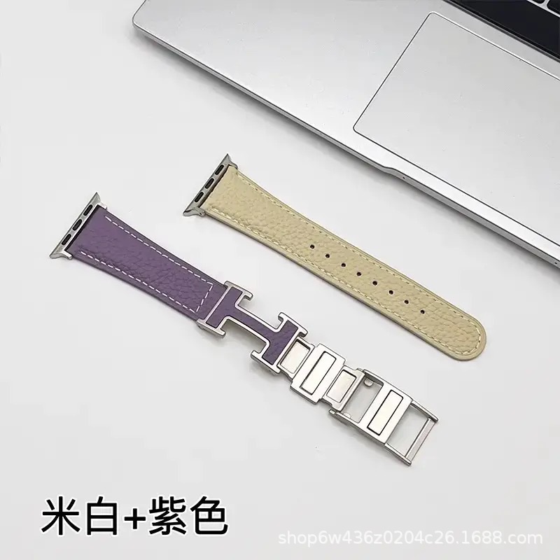 Cross-border Instagram compatible Apple Watch, Apple IWATC, litchi texture silicone leather strap S9 Comfort Ultra undefined