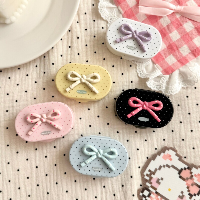 Fish-Shaped Mirror-Included Simple Contact Lens Case, Minimalist Beauty Lens Case, Companion Care Box, Polka Dot Butterfly B128-7