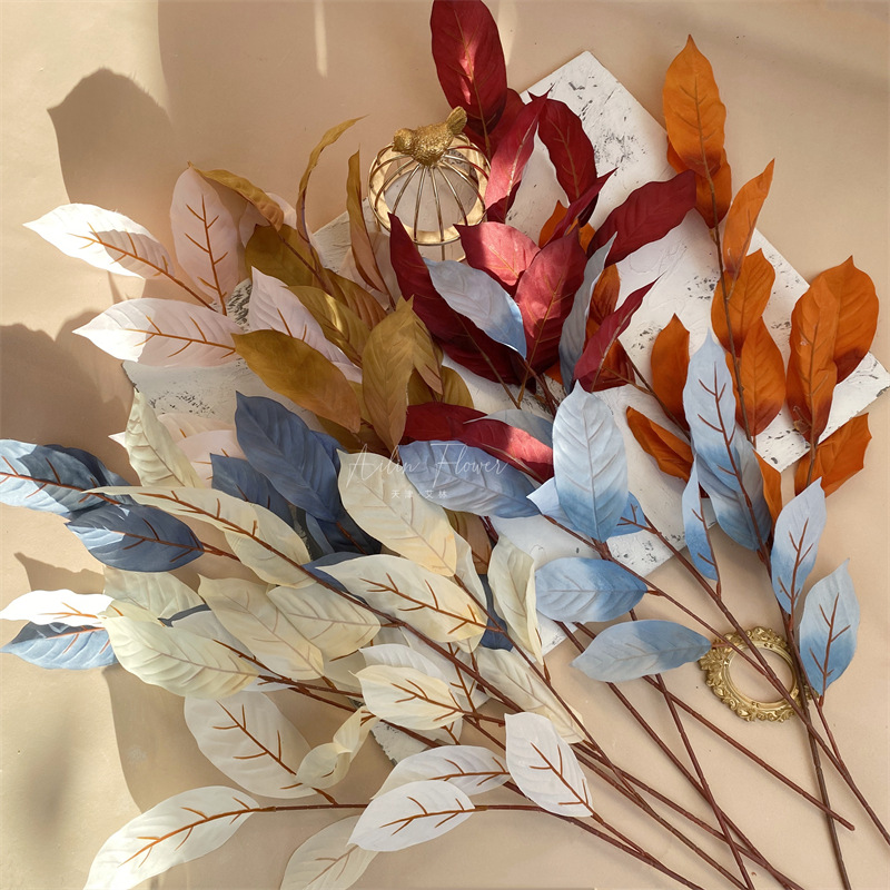 高枝柿子叶 仿真花绿植琵琶叶婚庆婚礼堂橡树叶柚子叶地排挑高