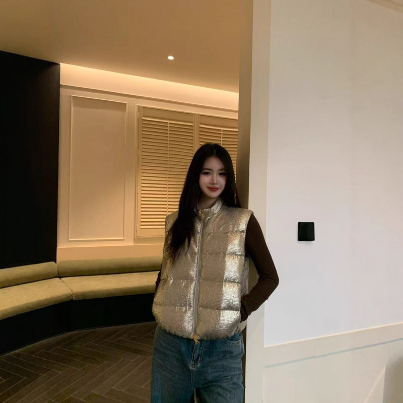 Correct Version in Stock High-Quality m Brand New Women's Gold Silk down Vest Jacket Fashionable Versatile Style