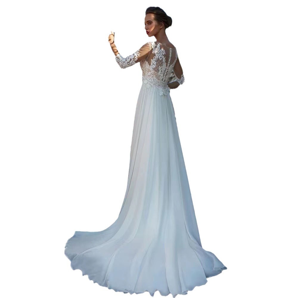 Nuevo Comercio exterior transfronterizo Amazon Venta caliente gasa encaje delgado vestido de novia ligero viaje de playa tiro pequeño vestido de novia de arrastre
