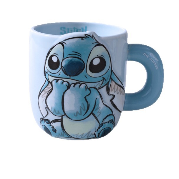 Taza de gran capacidad en relieve de Disney Stitch Taza para el hogar Dibujos animados para estudiantes Regalo de cumpleaños Taza de leche