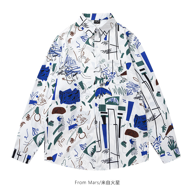 Guangzhou Bezel Wholesale New Japanese Street Graffiti Print Design Versatile Loose Long-Sleeved Shirt Jacket for Men