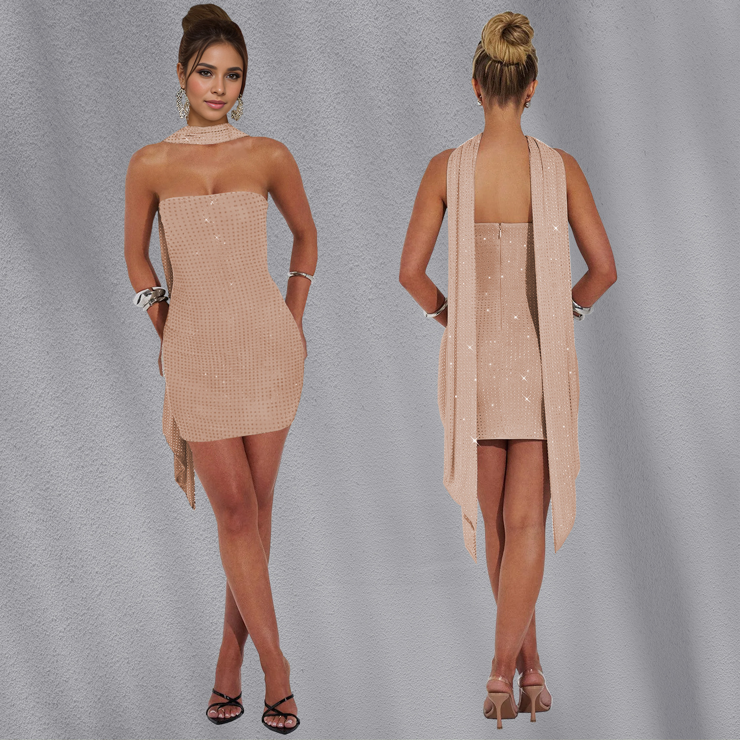 C7188 Aliexpress transfronterizo Amazon Europa y América moda de mujer sexy cinta delgada vestido de diamante caliente falda corta