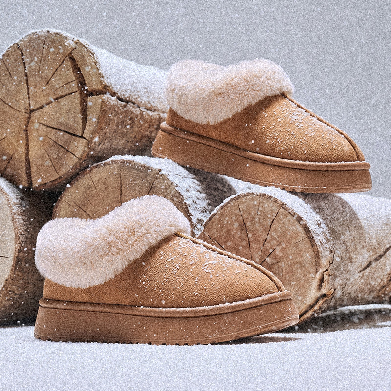 Winter snow boots with heel, women's warm plush cotton slippers for outdoor wear, men's cotton-lined knitted plush non-slip shoes Winter snow boots with heel, women's warm plush cotton slippers for outdoor wear, men's cotton-lined knitted plush non-slip shoes
