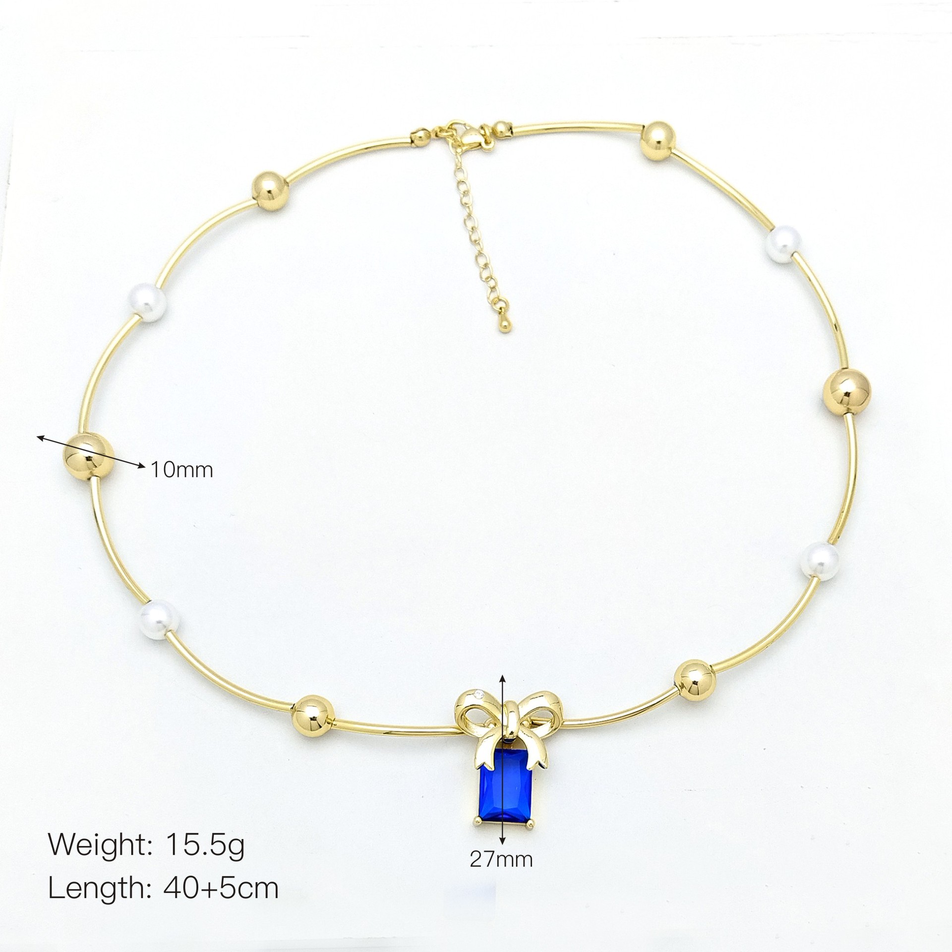 Women's Gender Copper Beaded Pearl Inlay Star Heart Shape Bow Knot Zircon Pendant Necklace