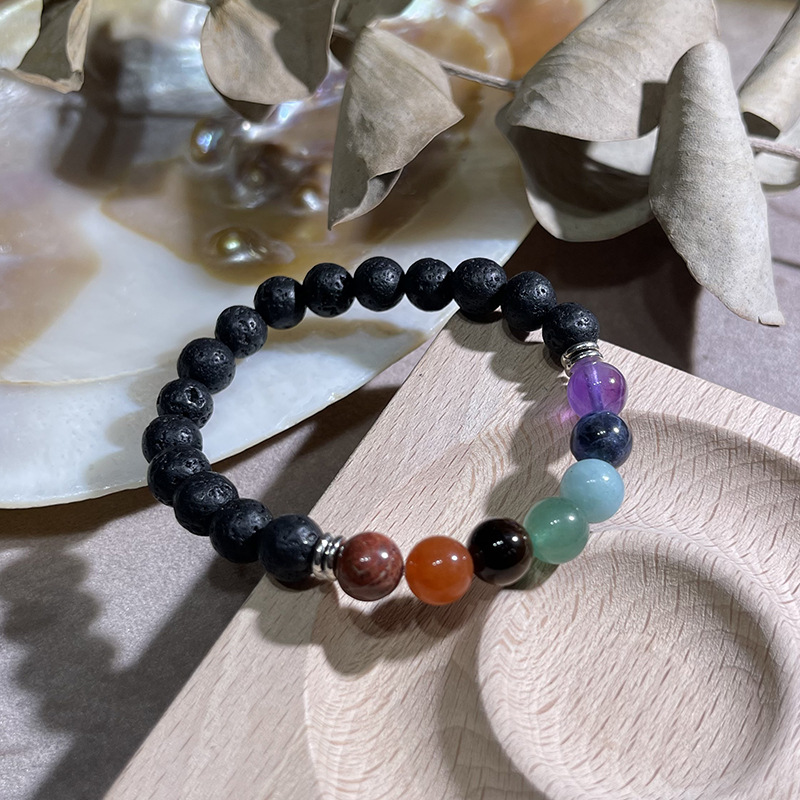 Qiao En Natural Volcanic Stone Colorful Crystal Bracelet Women's Niche Light Luxury Bracelet Beads Beads Hand Accessories Gift