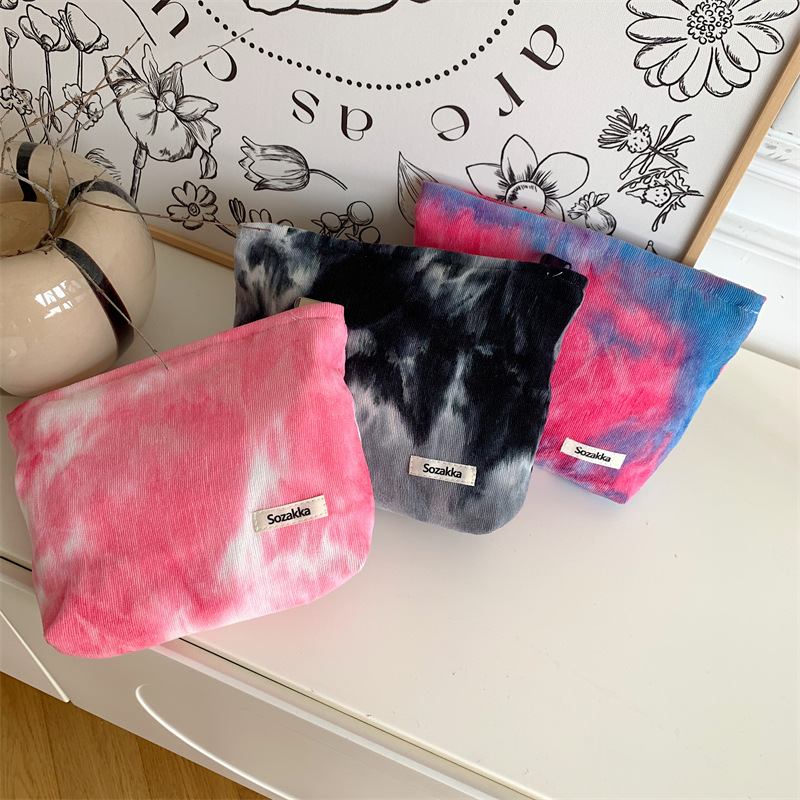37172 Korean-style tie-dye gradient makeup bag, high-end large-capacity corduroy cosmetics lipstick storage bag full figure