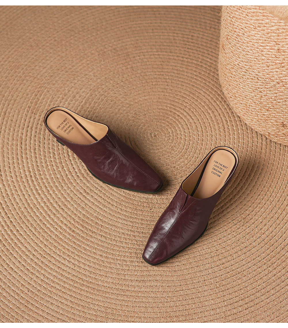 Sandal nữ bít mũi cao gót thô 5 cm, da bò mùa xuân hè — đen chi tiết 20