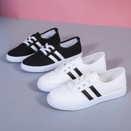 Spring and Summer Breathable Canvas Sneakers, Flat White Sneakers in Korean Style for Students, Ins Style Shoes for Girls, Net Sneakers