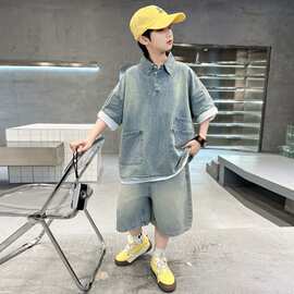 北疆狼男童夏装短袖T恤2026新款大儿童夏季薄款半袖体恤男孩痞帅