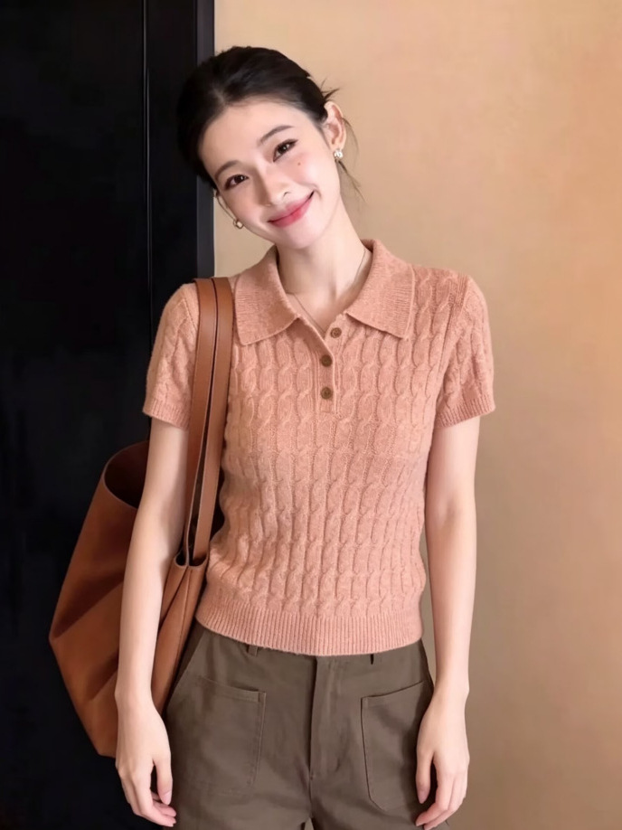 Áo thun polo nữ tay ngắn phong cách Hàn Quốc, chất liệu cotton dệt kim mềm mại — màu sắc