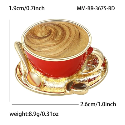 Yaxa sancaqları Enamel Coffee Cup Brooch - red-3675-rd