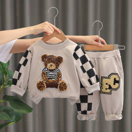 Baby Boys Clothes 0-3Y男婴春秋长袖小熊贴布绣卫衣+卫裤 现货