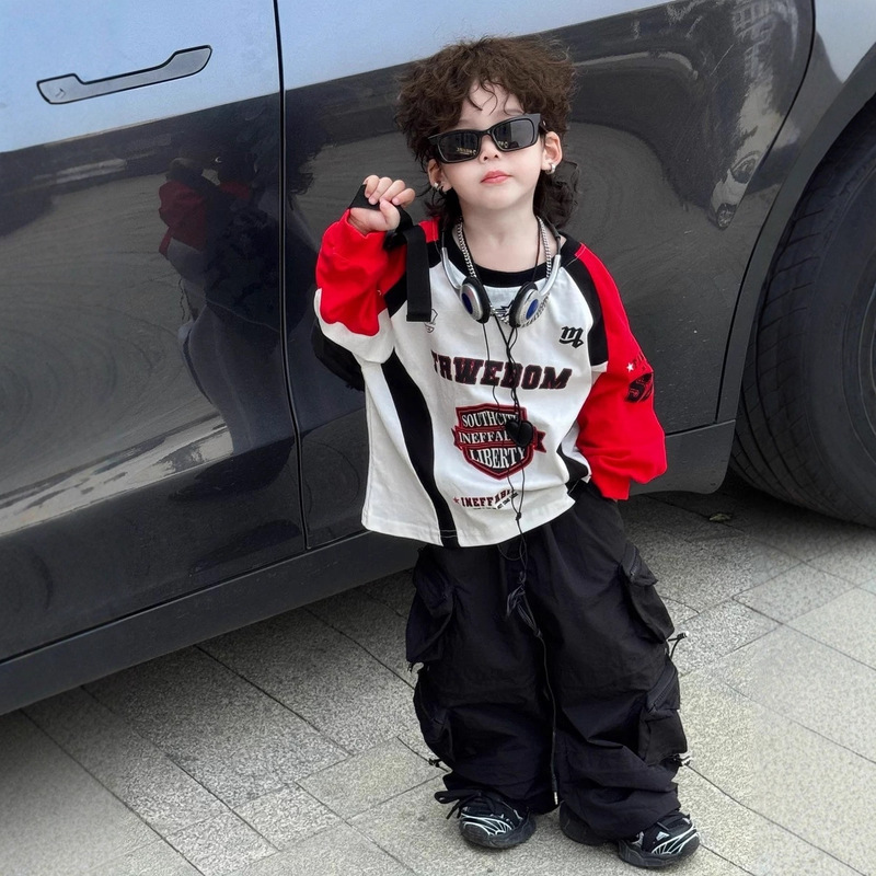 Cool Boy Long-Sleeve T-Shirt 2026 New Spring Fashion Motorcycle Style Color-Blocking Printed Pure Cotton Little Boy Top T-Shirt Cool Boy Long-Sleeve T-Shirt 2026 New Spring Fashion Motorcycle Style Color-Blocking Printed Pure Cotton Little Boy Top T-Shirt