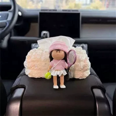 Cute Design for Women, Car tissue box/set - tennis-potato-puff-tissue-box-armrest-box