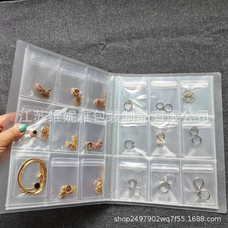 PVC transparente bolsa de almacenamiento sellado bolsa pendientes anillo collar joyería anti-oxidación ins joyería bolsa de polvo libro de almacenamiento