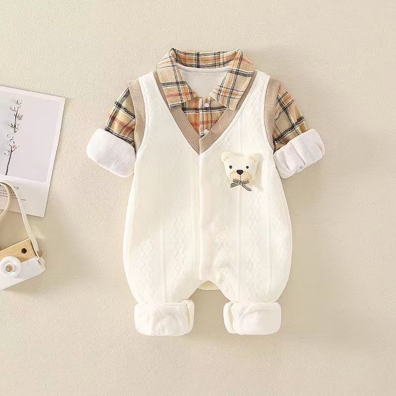 Baby Spring and Autumn Baby Fashion Falso Dos piezas de manga larga de una pieza de doble capa Ropa de recién nacido Ha Ropa de salida de luna llena