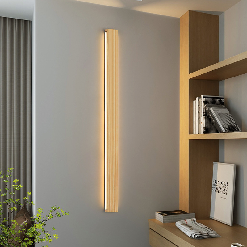 Wall Lamp Solid Wood Indoor Bedroom Bedside Wall Lamp High-End Led Staircase Living Room Children's Room Natural Wood Style Creative