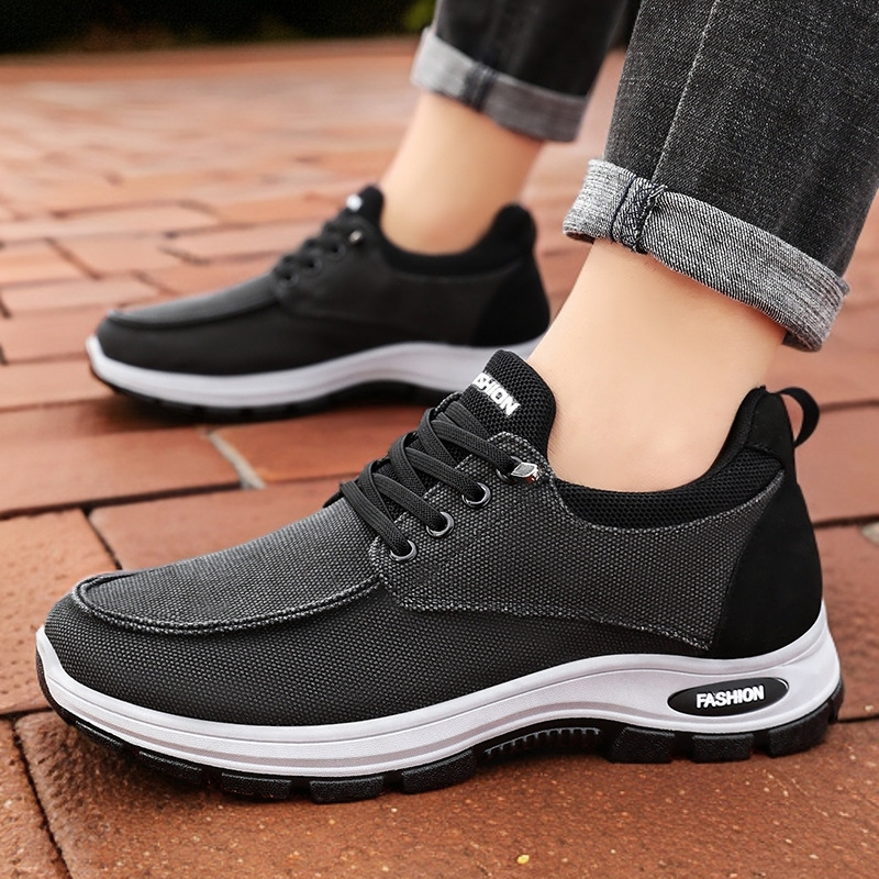 Zapatos deportivos de primavera para hombre, zapatos para caminar transpirables, zapatos para correr cómodos con suela blanda, zapatos de suela gruesa, zapatos de tela de boca baja para hombre