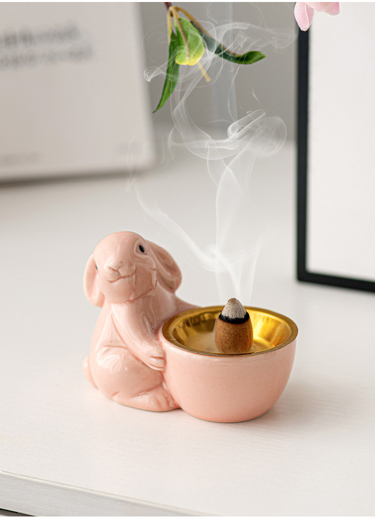 Cute Rabbit Ceramics Incense Burner display picture 4