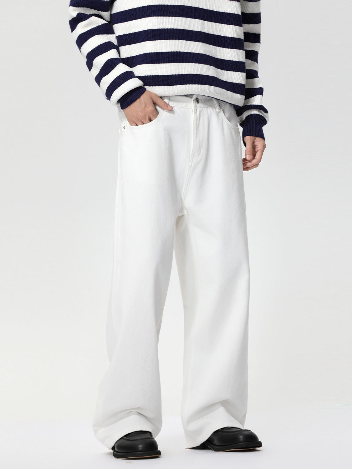 MTLCLOTHES Hombres| Coreano de color sólido casual oversize jeans de lavado de cilindro derecho