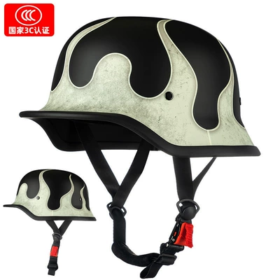 Motosiklet kaskı (dəbilqə) — Motorcycle Retro Half Helmet - matt-black-ruihuo-silver-m