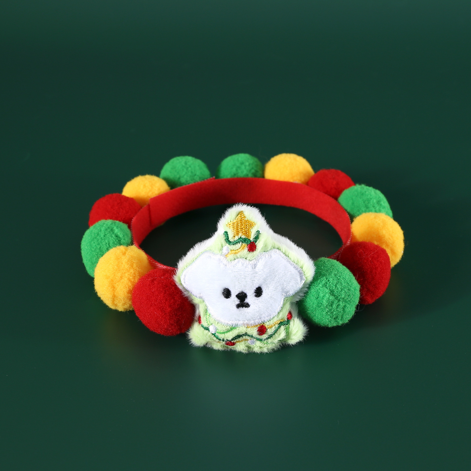 2024 mascotas árbol de Navidad bola collar gatos perros dibujos animados juguetes de peluche bordados bolas de colores guisantes lindos