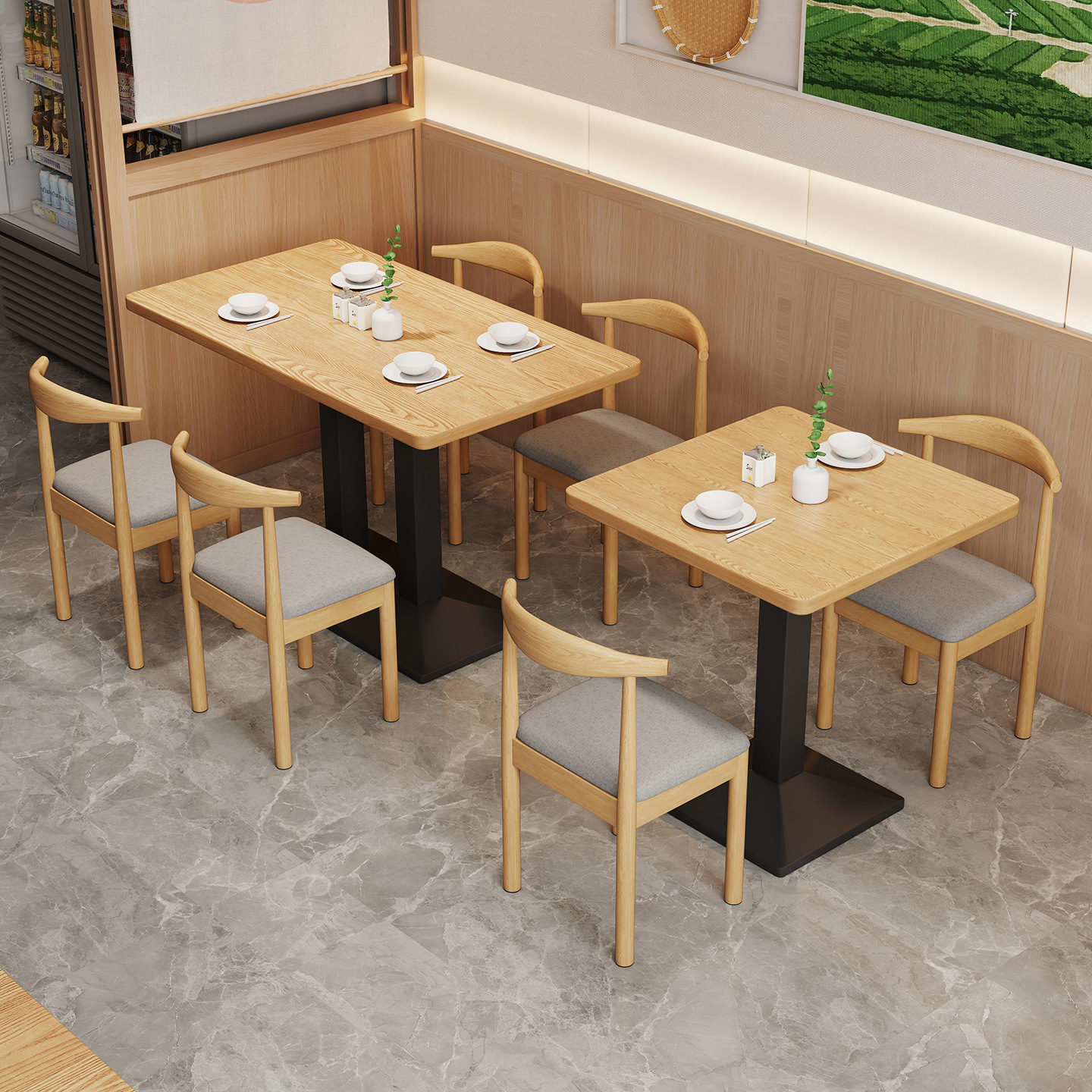 Table and chair sets for commercial use in restaurants, milk tea shops, fast food restaurants, and home use in rental apartments