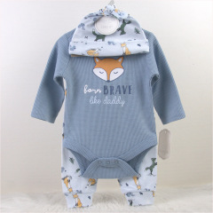 baby hat long sleeve bodysuit pant 3 piece set Sprin g Autum