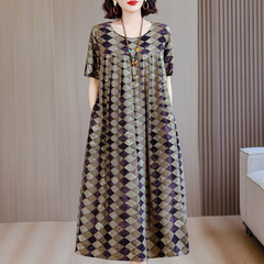 中老年大码碎花棉绸连衣裙女2025夏装新款50多岁中年妈妈气质裙子