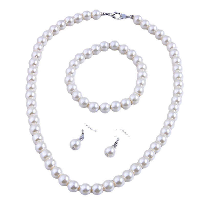 Korean fashion simple pearl temperament necklace bracelet earrings suit 0321 Korean fashion simple pearl temperament necklace bracelet earrings suit 0321