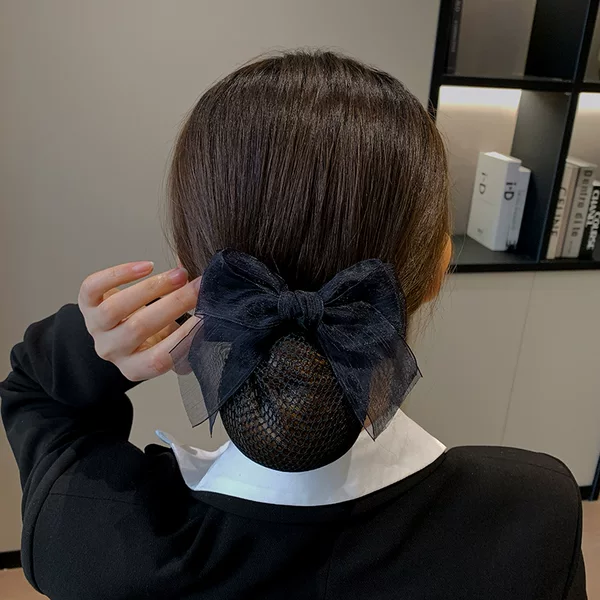 Bank Professional Female Hair Clip Nurse Hair Net Bag Work Hair Net Korean Silk Yarn Elegant Bow Hair Accessories