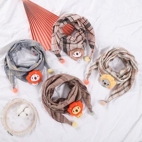 Autumn and Winter Triangle Scarves for Boys and Girls, Children's Knit Scarves, Soft and Warm Grid Square Scarves, Comfortable Kindergarten Neck Scarves