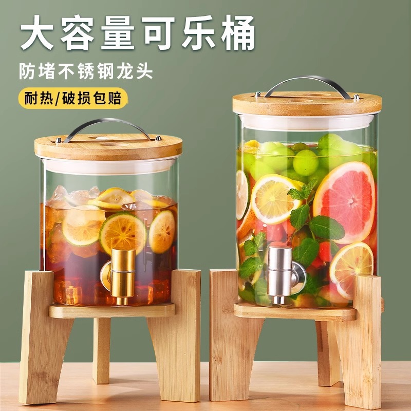 Large capacity cold kettle cola beverage barrel sealed glass wine bottle juice barrel high temperature resistant beverage can with faucet 3