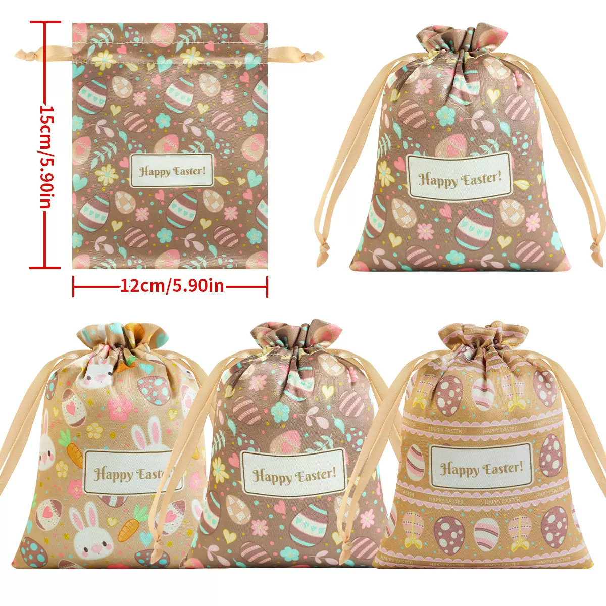 复活节色丁布束口袋跨境现货糖果礼品袋批发缎面丝绸仿真丝束口袋