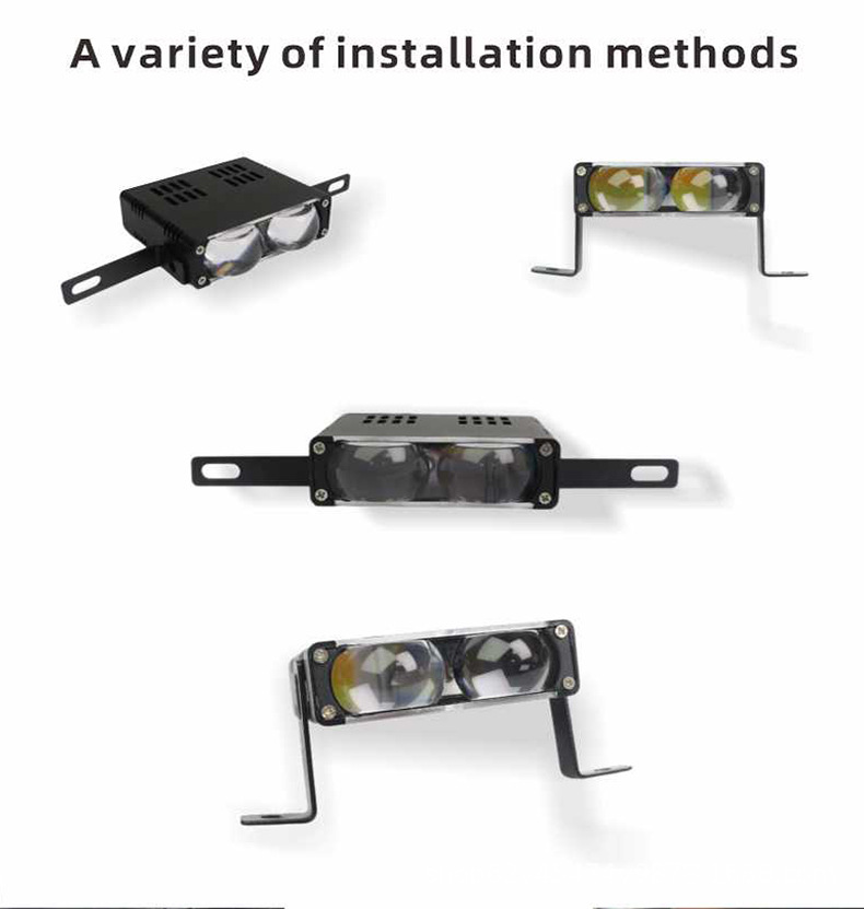 Double lens led fan spotlight car grid 2 bead grille lamp motorcycle white yellow light modified high brightness lamp