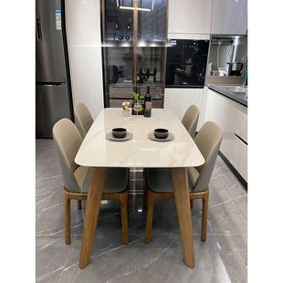 Nordic Log Style Rock Plate Dining Table and Chair Rectangular Light Luxury Marble Modern Simple Solid Wood Table for Small Apartment