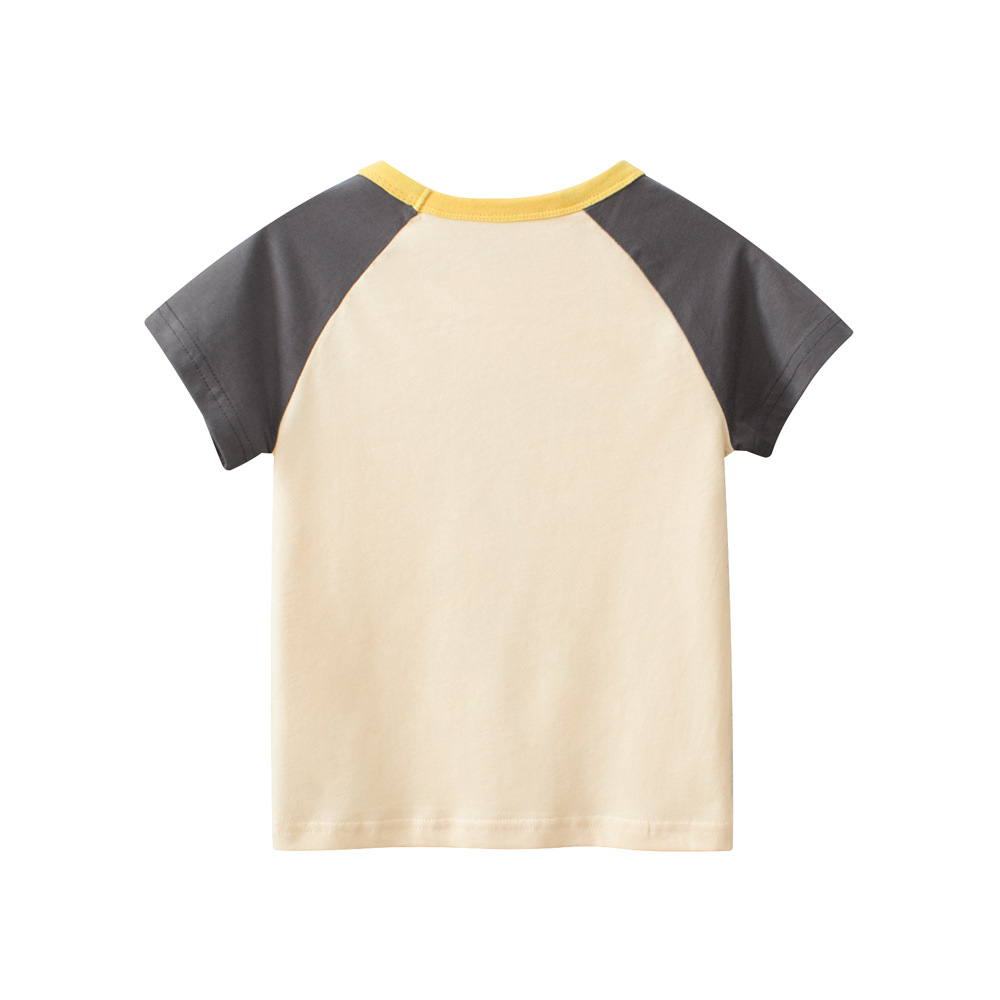 27kids verano nueva ropa para niños dibujos animados coreanos para niños camiseta impresa de manga corta para niños top raglán para bebés al por mayor