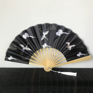23CM国潮古风头青竹骨色丁布扇子 男士可用古风配饰国风折扇